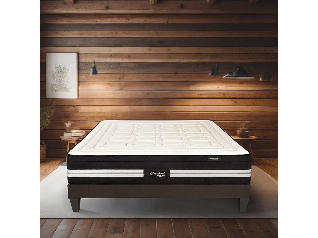 BELLECOUR LITERIE | Ensemble CHAMBORD 140x190 cm | Matelas Micro-ressorts + Sommier Bois