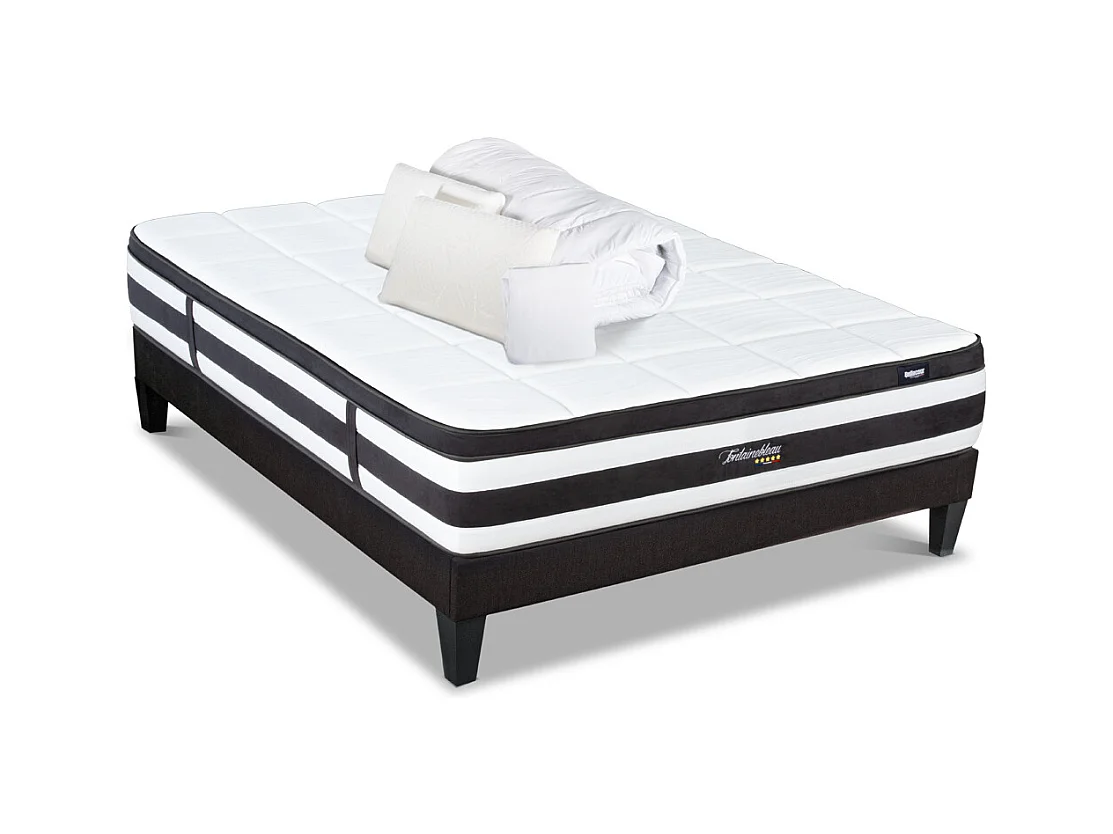 BELLECOUR LITERIE | Pack Prêt à dormir FONTAINEBLEAU 160x200 cm | Matelas Ressorts ensachés + Sommier + Accessoires