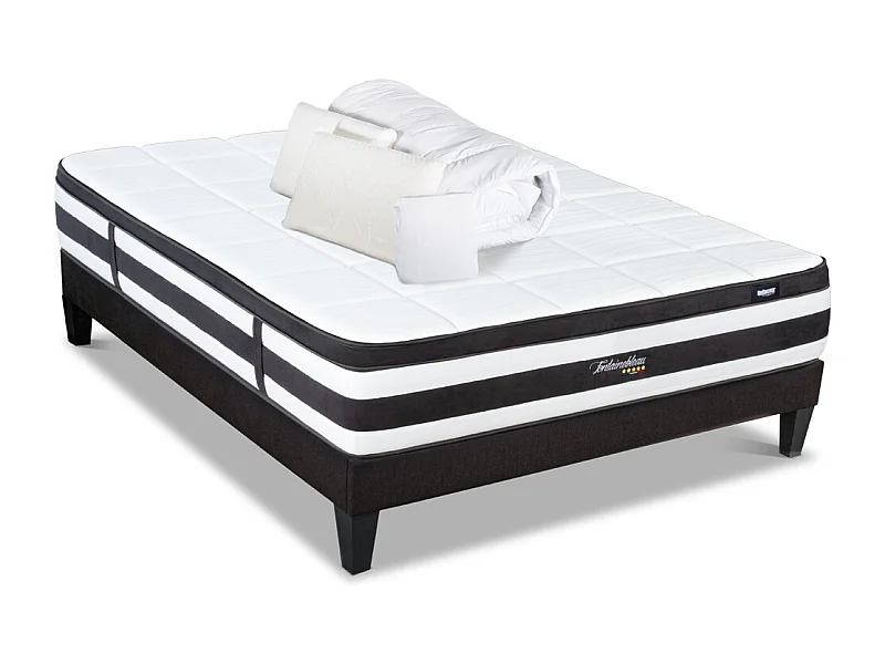 BELLECOUR LITERIE | Pack Prêt à dormir FONTAINEBLEAU 160x200 cm | Matelas Ressorts ensachés + Sommier + Accessoires