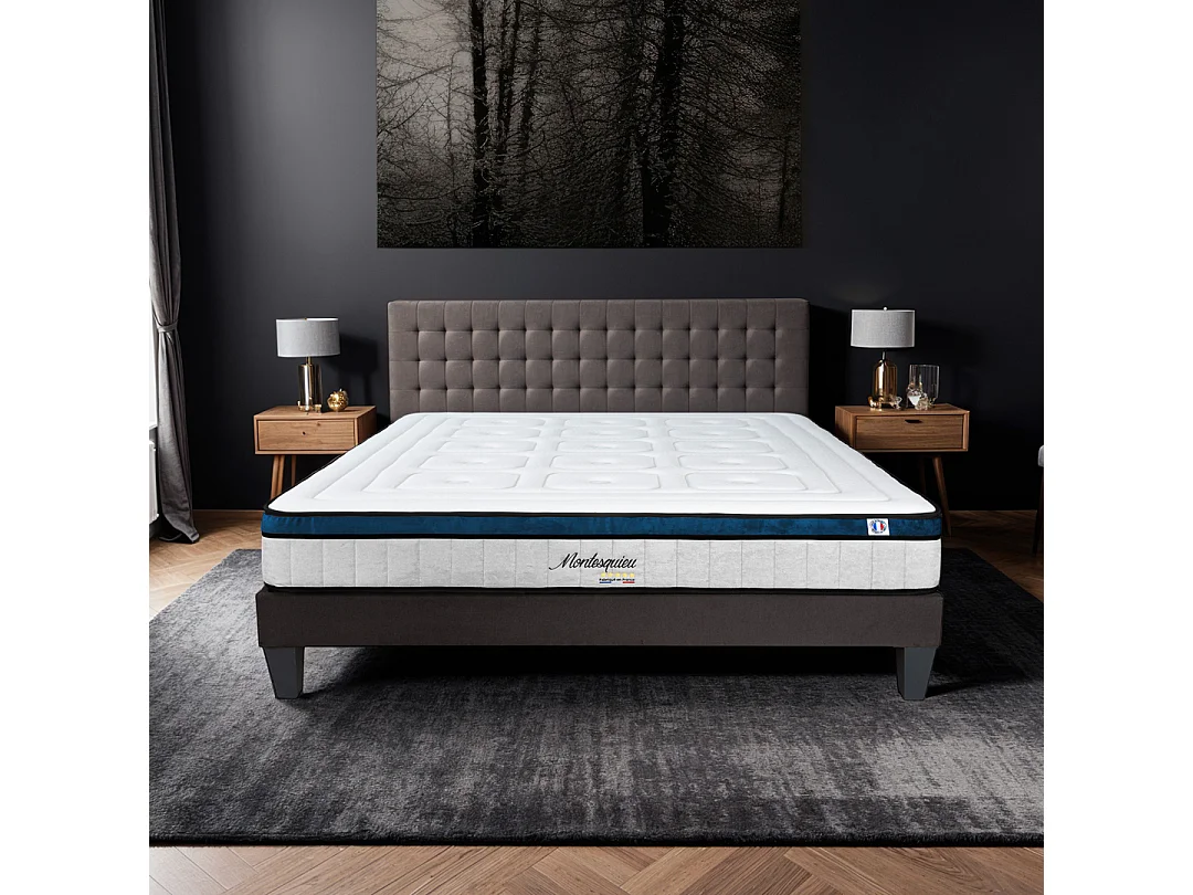 HYPSOM | Ensemble MONTESQUIEU 140x190 cm | Matelas Ressorts ensachés + Sommier Bois