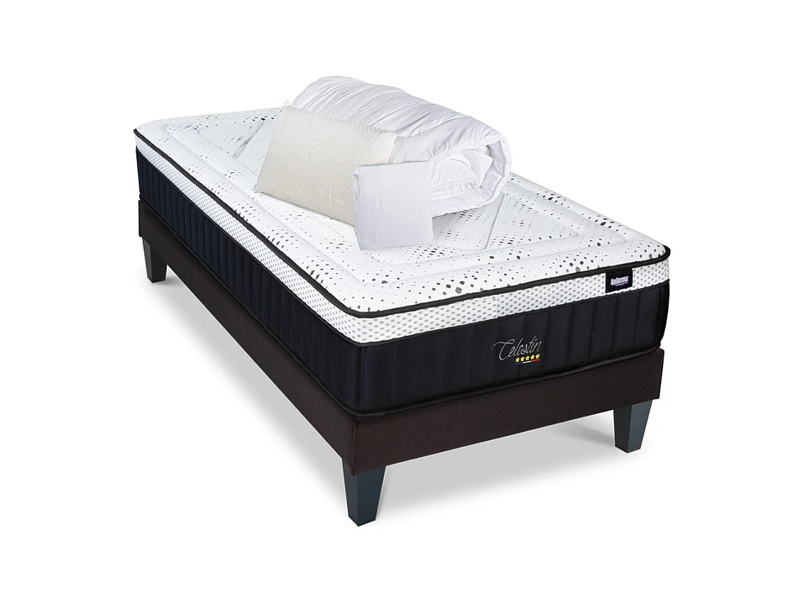 BELLECOUR LITERIE | Pack Prêt à dormir CELESTIN 2.0 90x200 cm | Matelas Mémoire de forme + Sommier + Accessoires