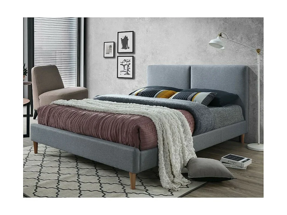 Lit double avec tête de lit et sommier inclus ACOMA - Gris - 160 x 200 cm