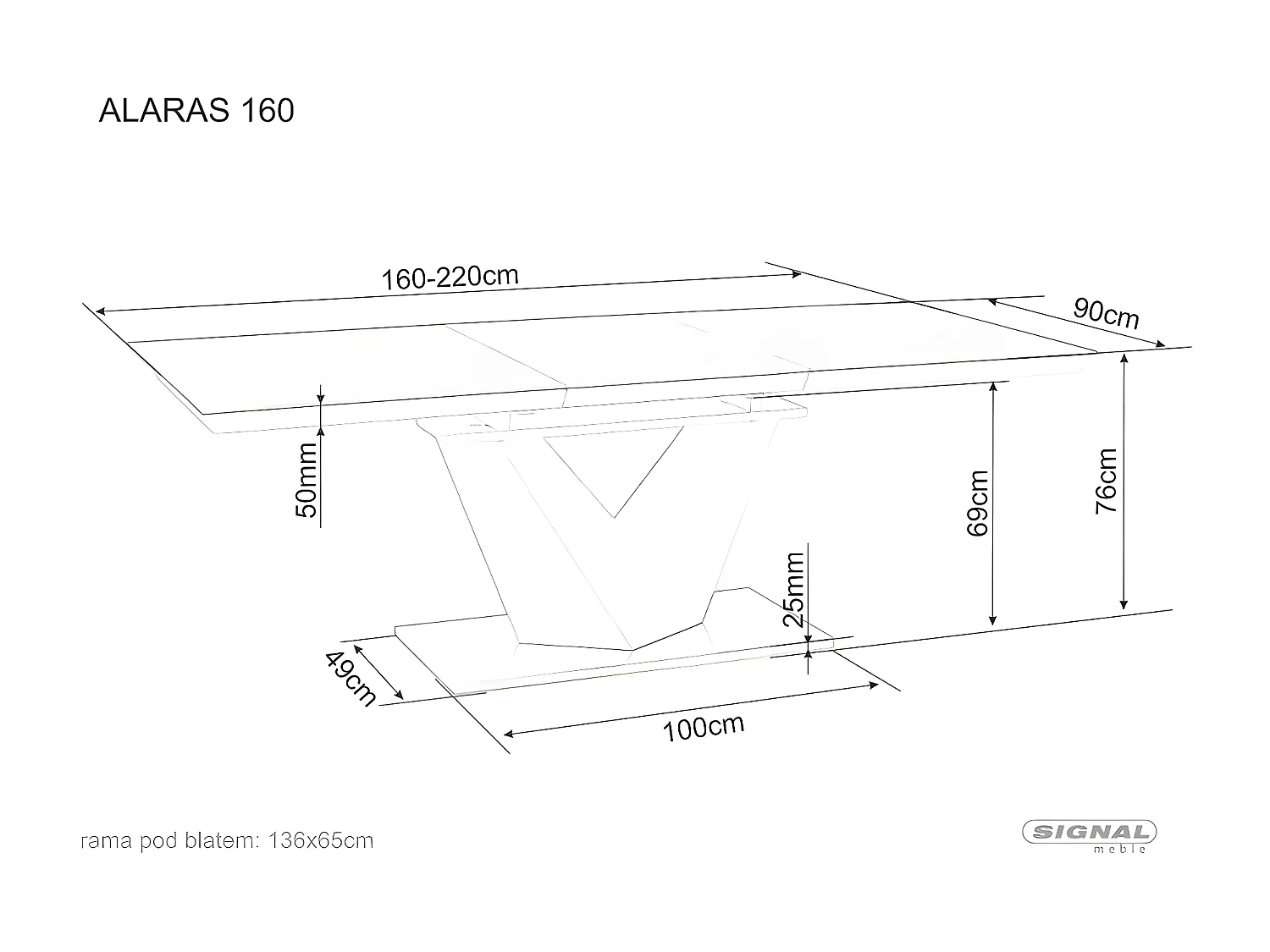 Table de salle à manger Alaras III/Blanc/80x180/En Stock
