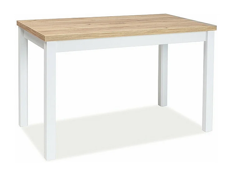 Table à manger en bois - 6 couverts - Blanc mat et beige - L 100 x P 60 x H 75 cm