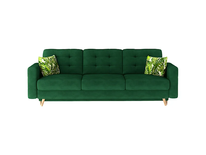 Canapé convertible velours ANSKA - Pieds bois naturel-Vert épinard