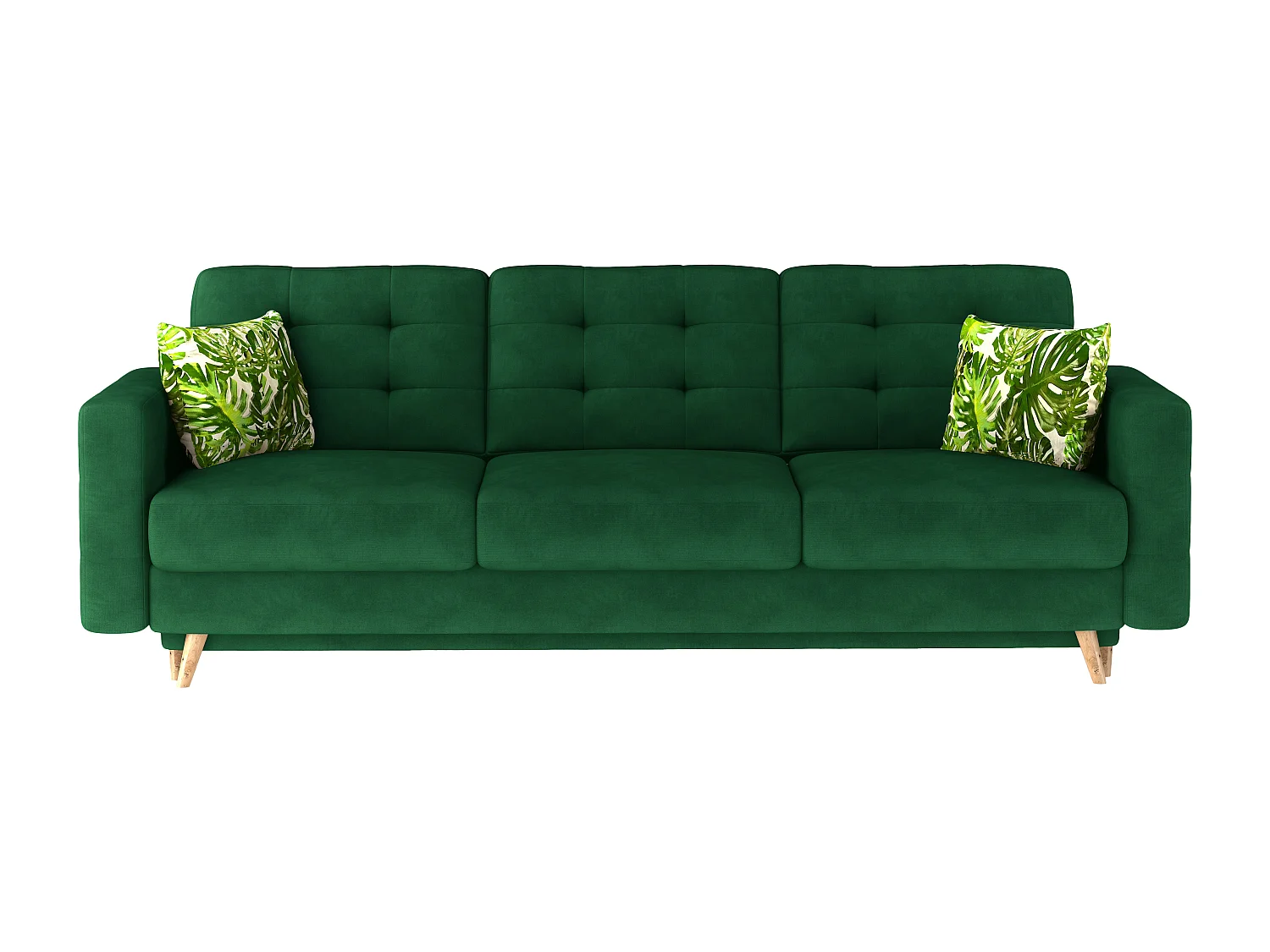 Canapé convertible velours ANSKA - Pieds bois naturel-Vert épinard