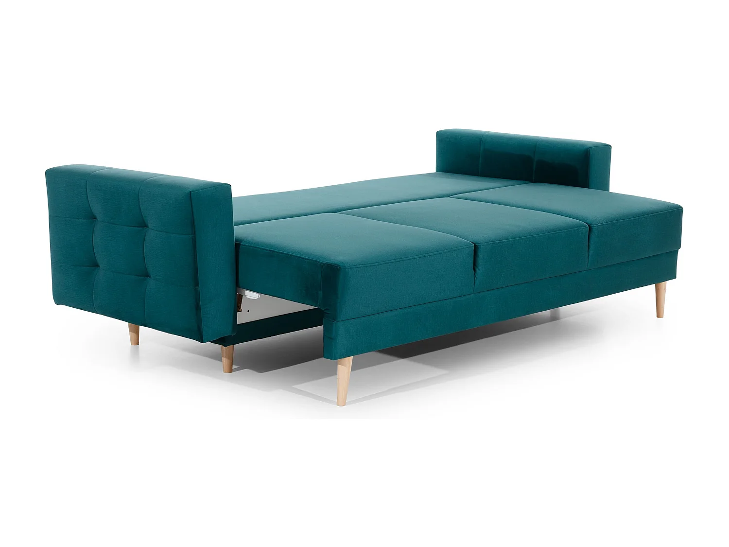 Canapé convertible velours ANSKA - Pieds bois naturel-Vert épinard