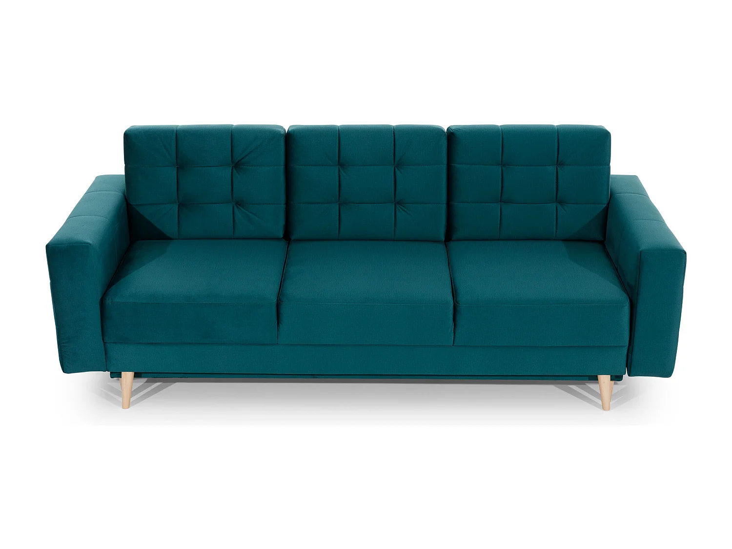 Canapé convertible velours ANSKA - Pieds bois naturel-Vert épinard