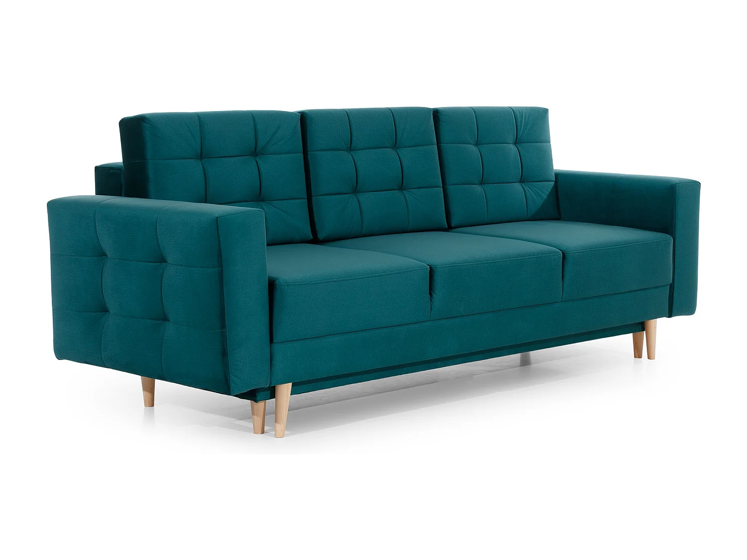 Canapé convertible velours ANSKA - Pieds bois naturel-Vert épinard