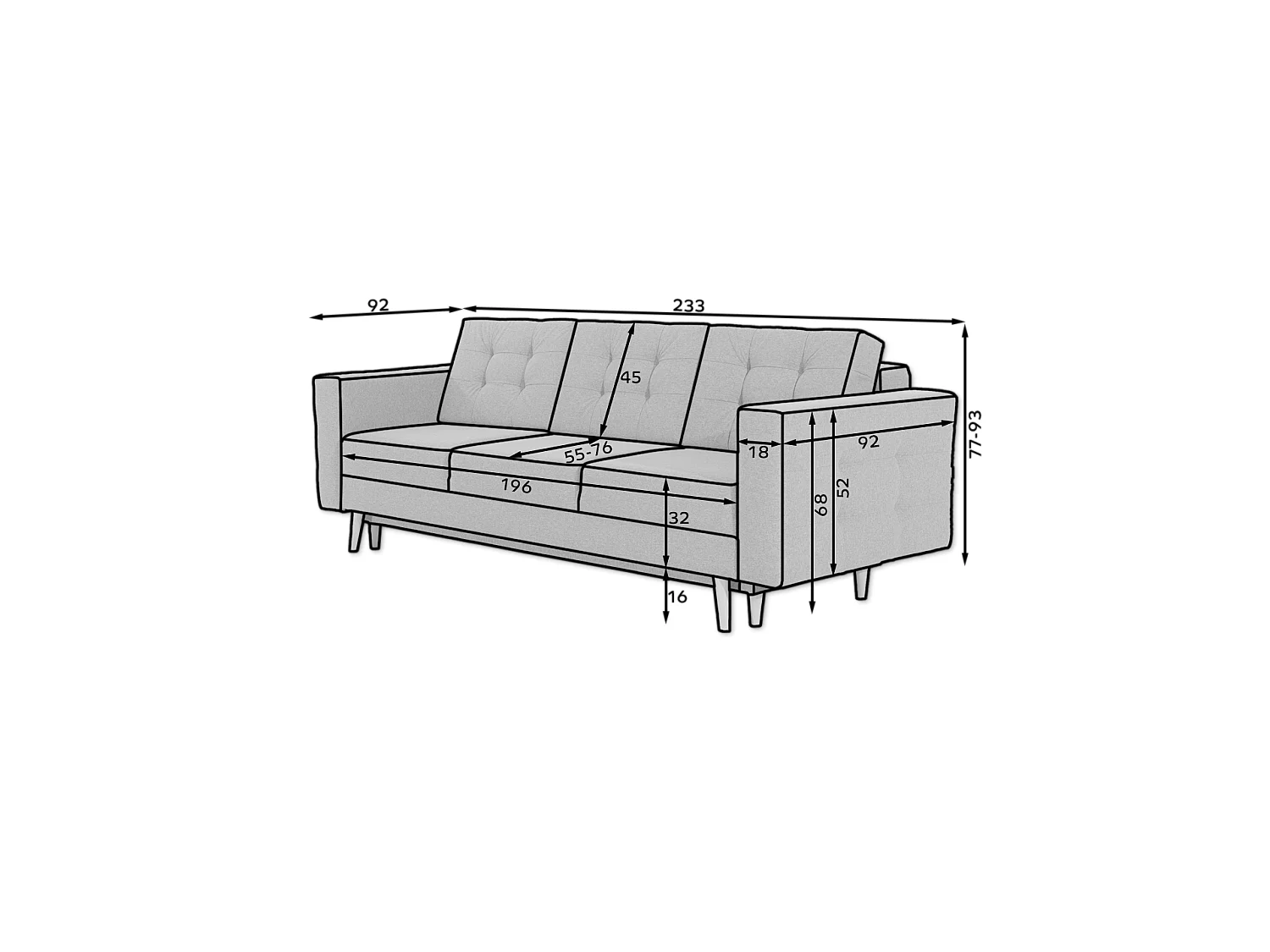 Canapé convertible 3 places en tissu gris anthracite
