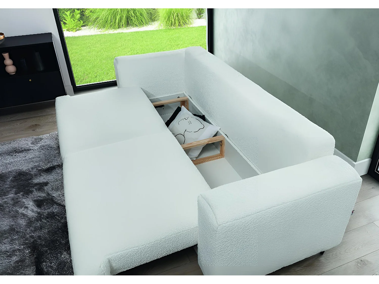 3 Pers. Couch Lexo Lux/Stoffbezug-Bouclé/Weiss