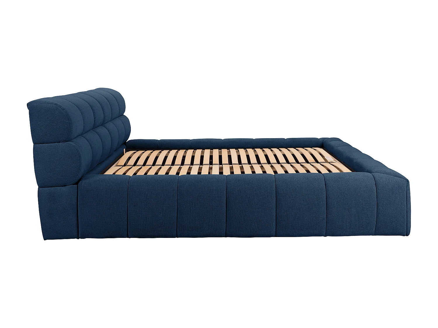 Letto con contenitore 160 x 200 cm Tessuto Blu notte + Materasso  - FORVIK II di Pascal Morabito