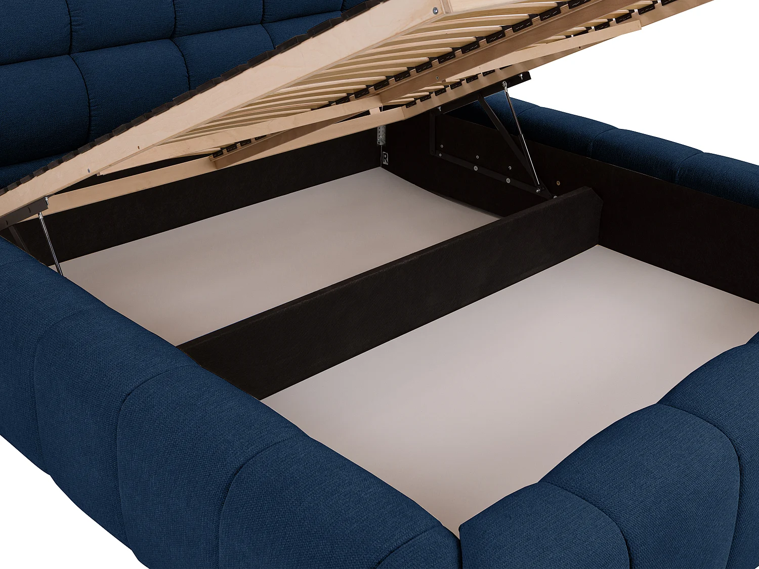 Letto con contenitore 160 x 200 cm Tessuto Blu notte + Materasso  - FORVIK II di Pascal Morabito