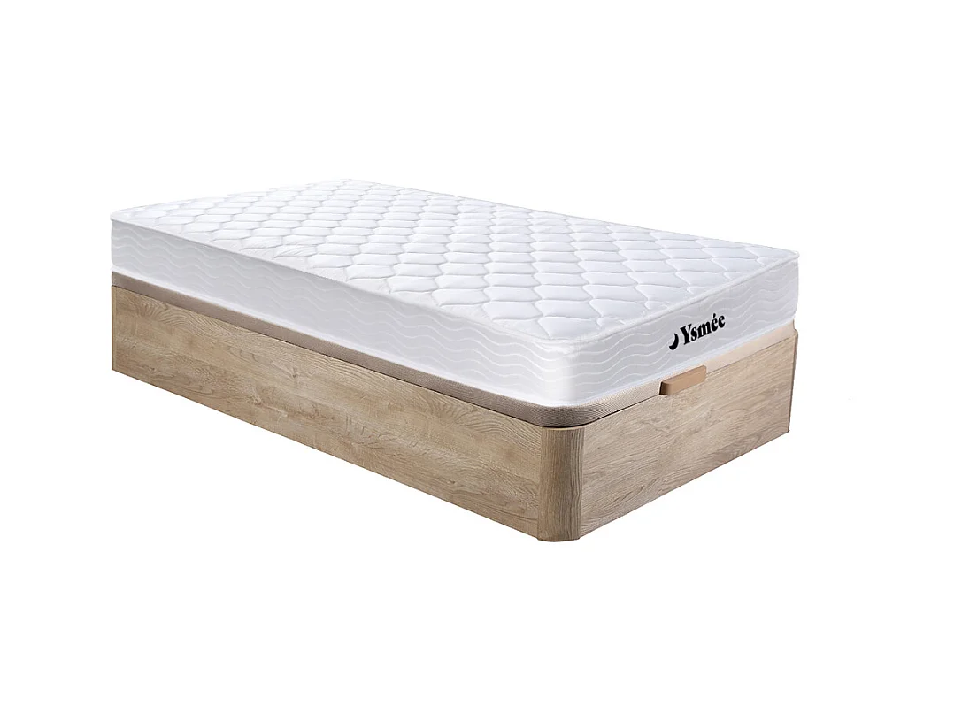 Ensemble 90 x 190 cm sommier coffre naturel clair + matelas ressorts et mémoire de forme ép.15cm - WOLKENLOS de YSMÉE