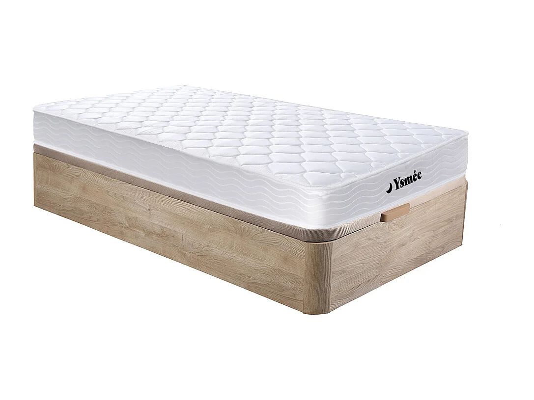 Ensemble 90 x 190 cm sommier coffre naturel clair + matelas ressorts et mémoire de forme ép.15cm - WOLKENLOS de YSMÉE
