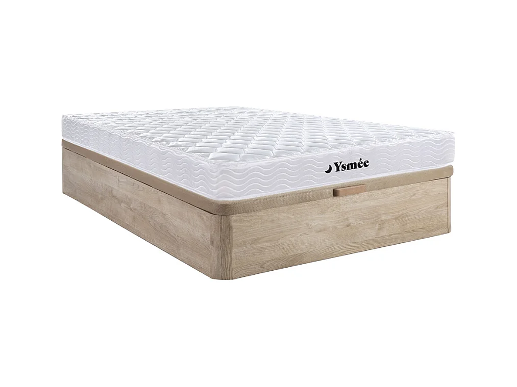 Ensemble 140 x 190 cm sommier coffre naturel clair + matelas ressorts et mémoire de forme ép.15cm - WOLKENLOS de YSMÉE