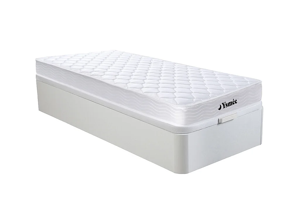 Ensemble 90 x 190 cm sommier coffre blanc + matelas ressorts et mémoire de forme ép.15cm - WOLKENLOS de YSMÉE