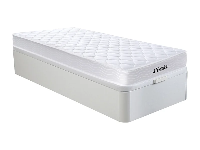 Ensemble 90 x 190 cm sommier coffre blanc + matelas ressorts et mémoire de forme ép.15cm - WOLKENLOS de YSMÉE