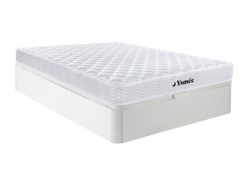 Ensemble 140 x 190 cm sommier coffre blanc + matelas ressorts et mémoire de forme ép.15cm - WOLKENLOS de YSMÉE