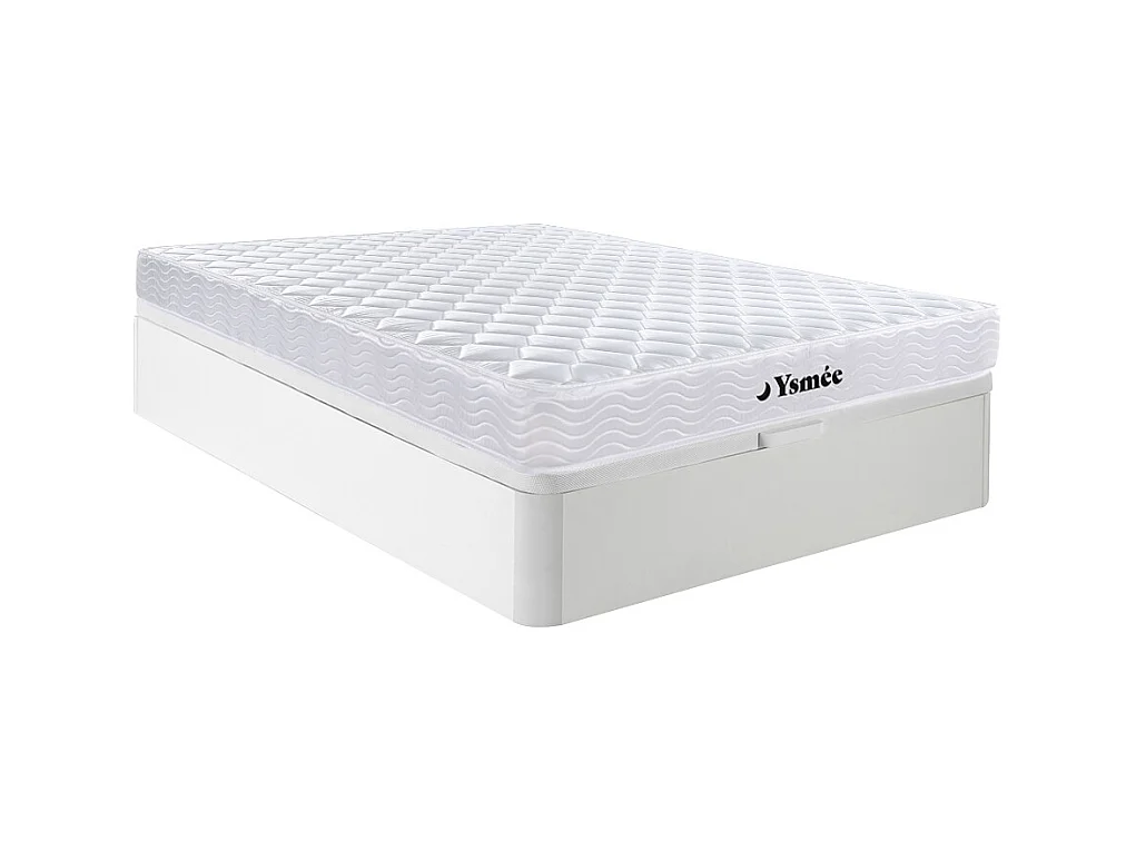 Ensemble 140 x 190 cm sommier coffre blanc + matelas ressorts et mémoire de forme ép.15cm - WOLKENLOS de YSMÉE