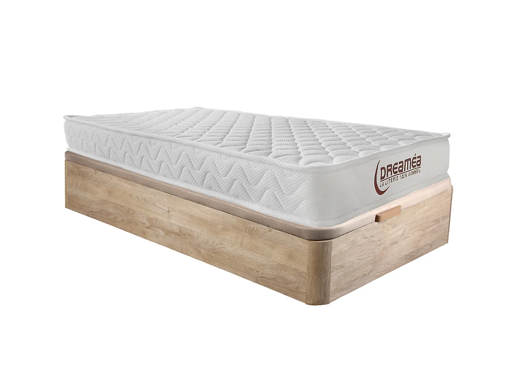 Ensemble 90 x 190 cm sommier coffre naturel clair + matelas mémoire de forme ép.15cm - PELOPS de DREAMEA