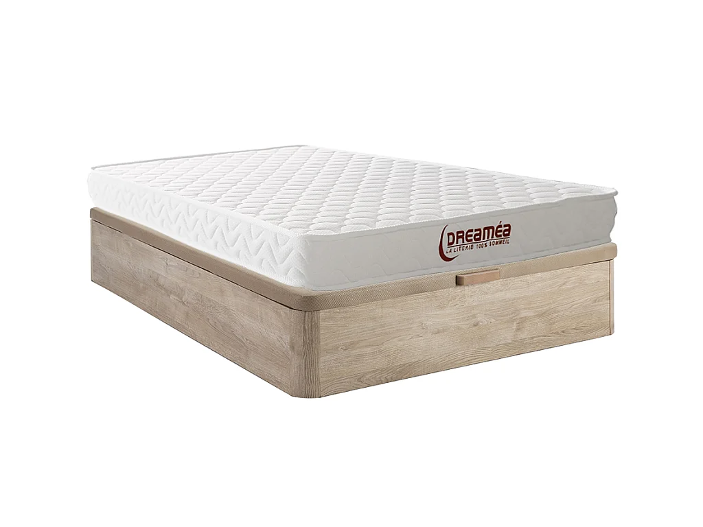 Ensemble 140 x 190 cm sommier coffre naturel clair + matelas mémoire de forme ép.15cm - PELOPS de DREAMEA