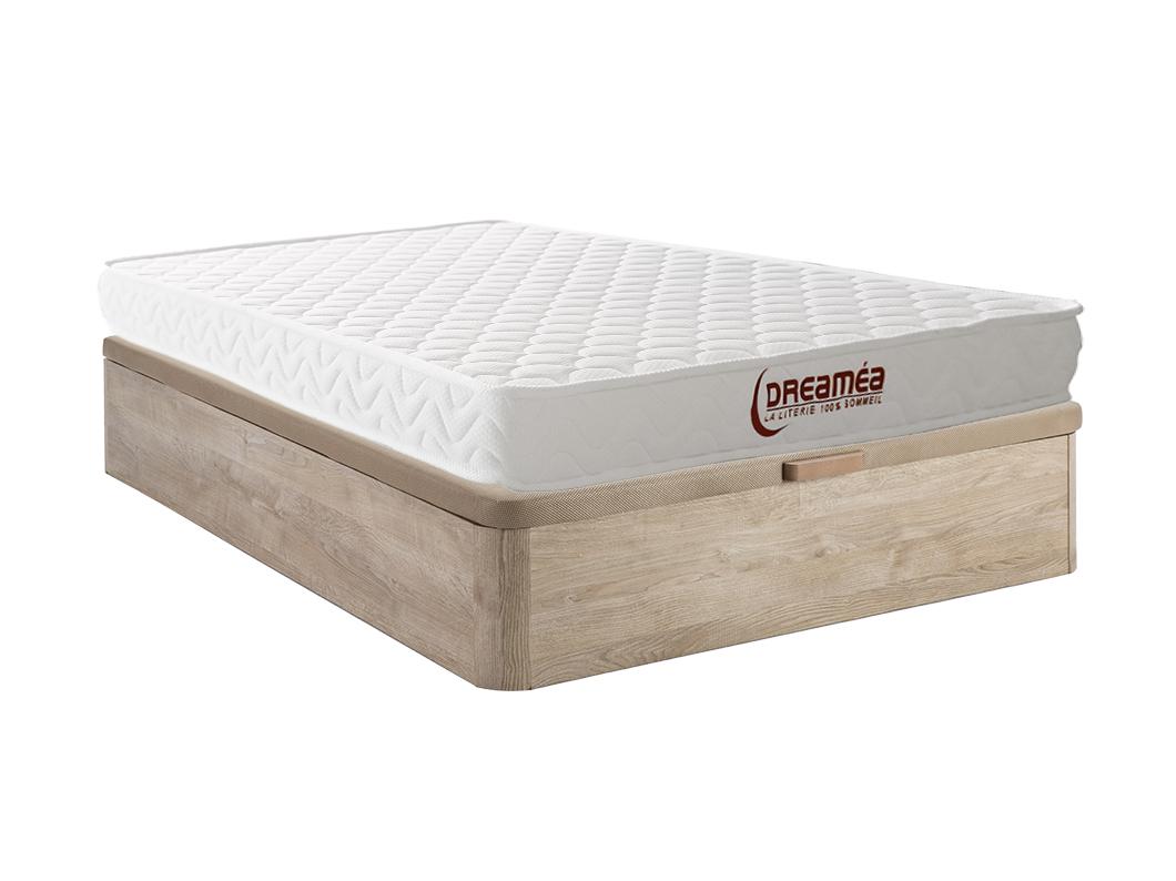 Set aus Bettgestell mit Bettkasten + Matratze - 140 x 190 cm - Memory Schaum - Stärke 15 cm - Holzfarben hell - PELOPS von DREAMEA