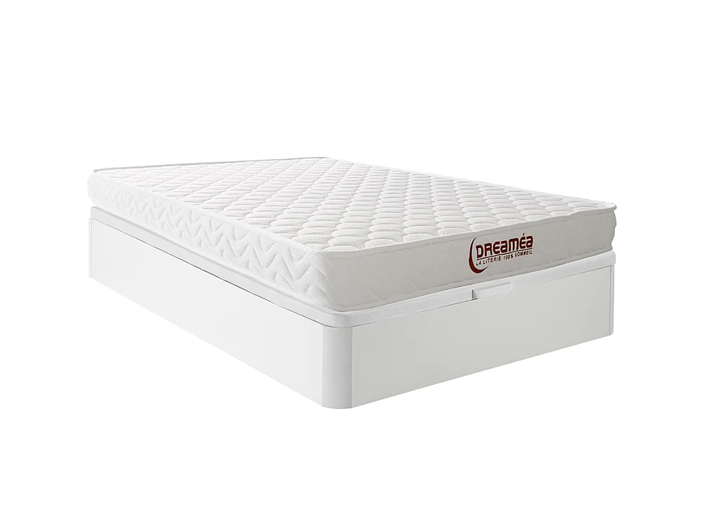 Ensemble 140 x 190 cm sommier coffre blanc + matelas mémoire de forme ép.15cm - PELOPS de DREAMEA