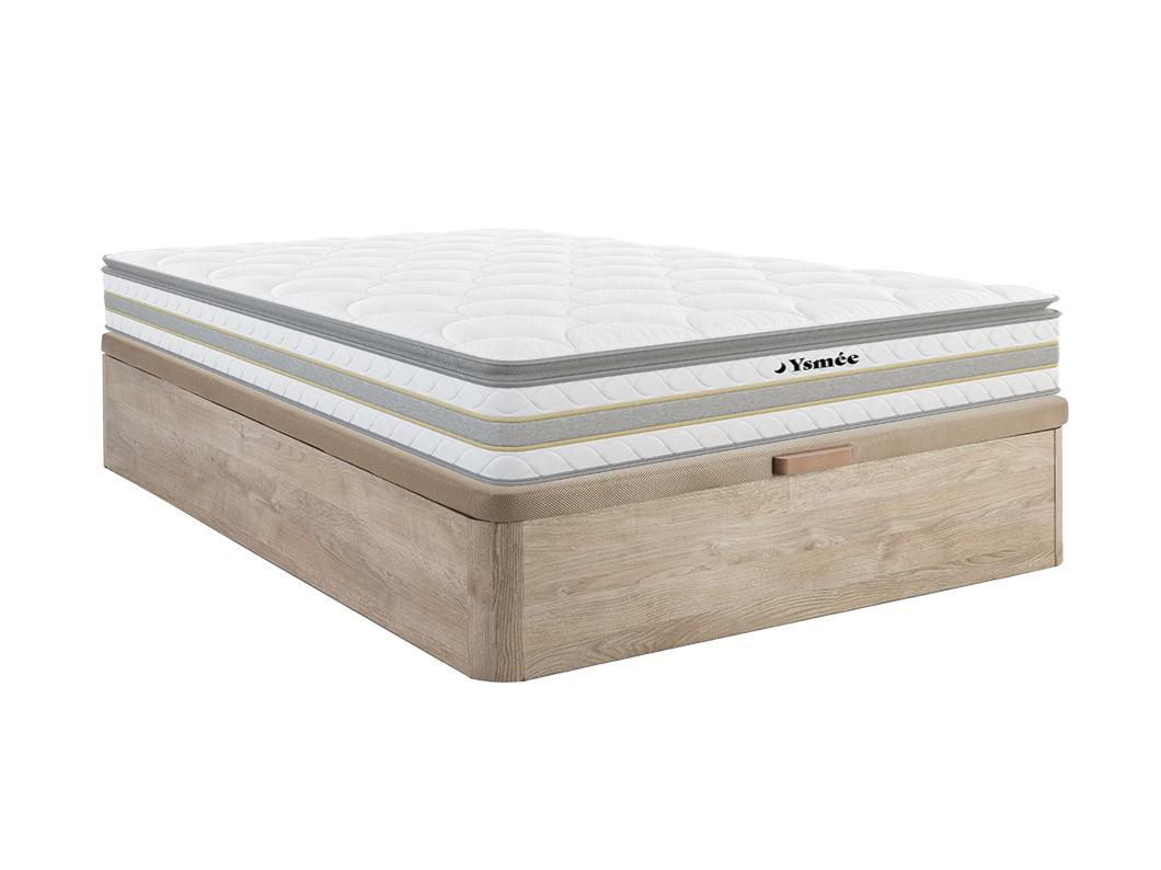 Ensemble 140 x 190 cm sommier coffre naturel clair + matelas ressorts ensachés et surmatelas intégré ép.29cm - CANTERBURY de YSMÉE