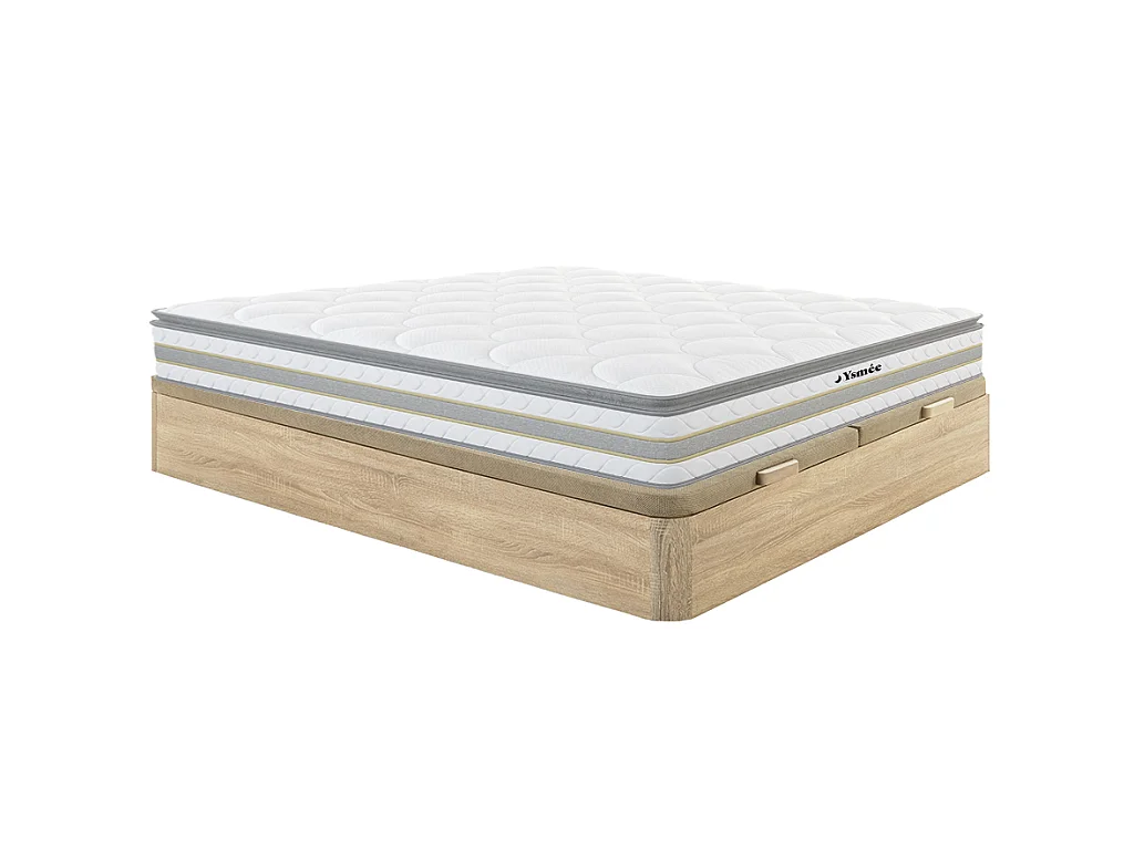 Ensemble 180 x 200 cm sommier coffre naturel clair + matelas ressorts ensachés et surmatelas intégré ép.29cm - CANTERBURY de YSMÉE