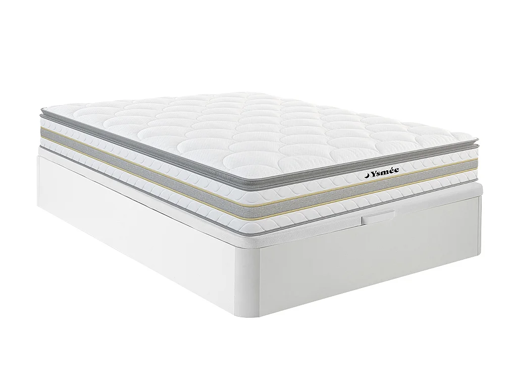 Set 160 x 200 cm bedbodem met opbergruimte, wit + matras met pocketveren met ingebouwd dekmatras van 29 cm dik - CANTERBURY van YSMÉE
