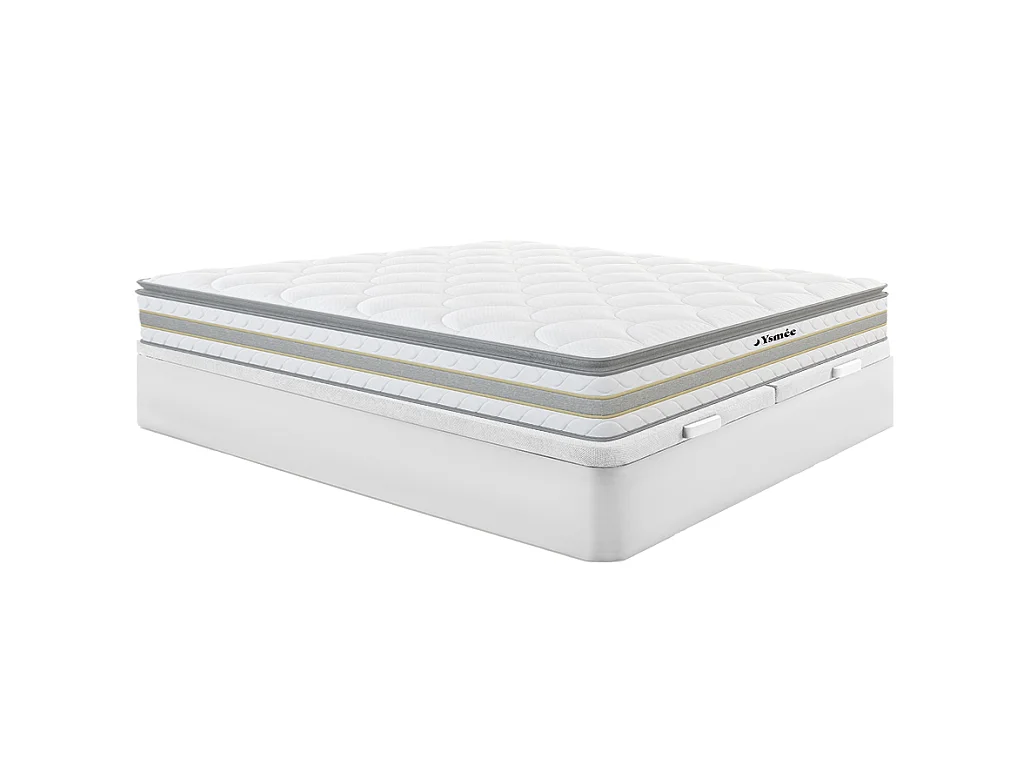 Ensemble 180 x 200 cm sommier coffre blanc + matelas ressorts ensachés et surmatelas intégré ép.29cm - CANTERBURY de YSMÉE