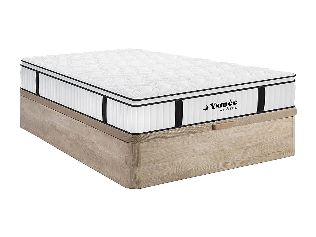 Set 140 x 190 cm bedbodem met opbergruimte, licht naturel + brandwerend matras met pocketveren met ingebouwd dekmatras van 28 cm dik - DELICE van YSMÉE HOTEL