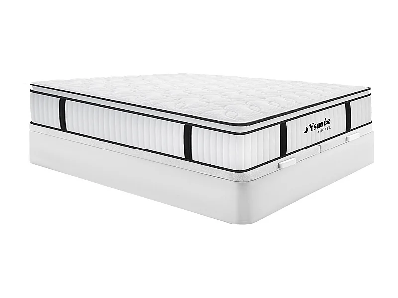 Ensemble 180 x 200 cm sommier coffre blanc + matelas anti-feu ressorts ensachés et surmatelas intégré ép.28cm - DELICE de YSMÉE HÔTEL