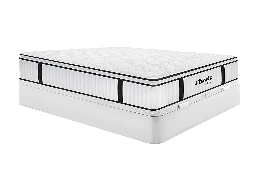 Ensemble 180 x 200 cm sommier coffre blanc + matelas anti-feu ressorts ensachés et surmatelas intégré ép.28cm - DELICE de YSMÉE HÔTEL
