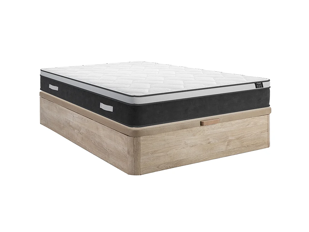 Ensemble 160 x 200 cm sommier coffre naturel clair + matelas hybride ressorts ensachés et mémoire de forme ép.25cm - ASTRIA Art Collection de YSMÉE