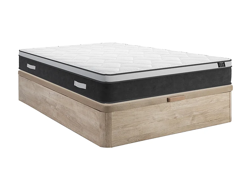 Conjunto 160x200 cm sommier com espaço de arrumação natural claro + colchão híbrido molas ensacadas e memória de forma esp. 25 cm - ASTRIA Art Collection de YSMÉE