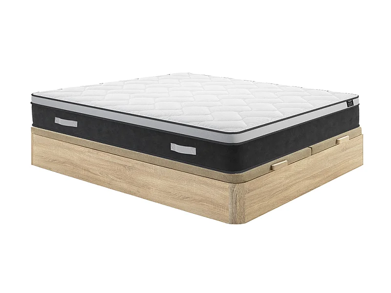 Ensemble 180 x 200 cm sommier coffre naturel clair + matelas hybride ressorts ensachés et mémoire de forme ép.25cm - ASTRIA Art Collection de YSMÉE