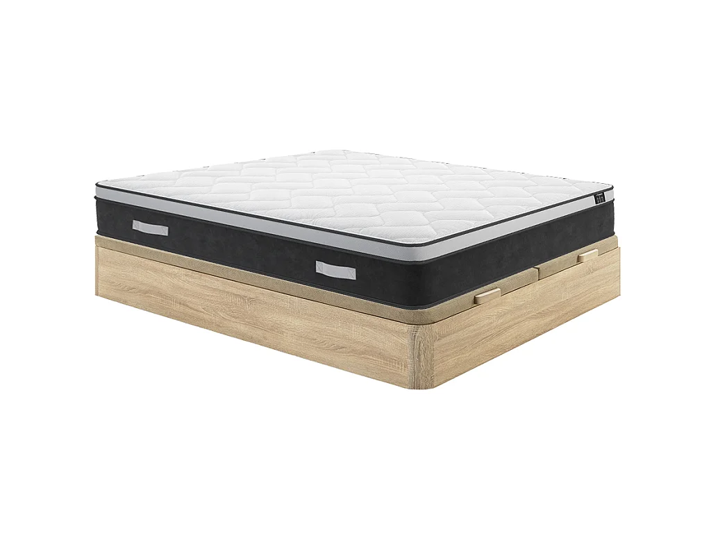 Ensemble 180 x 200 cm sommier coffre naturel clair + matelas hybride ressorts ensachés et mémoire de forme ép.25cm - ASTRIA Art Collection de YSMÉE