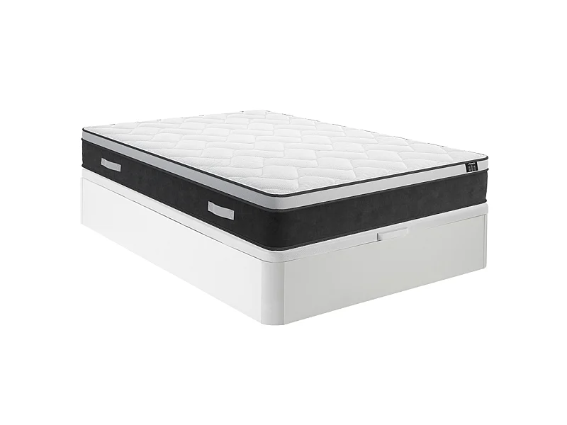 Ensemble 160 x 200 cm sommier coffre blanc + matelas hybride ressorts ensachés et mémoire de forme ép.25cm - ASTRIA Art Collection de YSMÉE