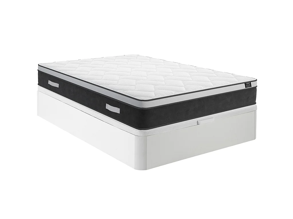Ensemble 160 x 200 cm sommier coffre blanc + matelas hybride ressorts ensachés et mémoire de forme ép.25cm - ASTRIA Art Collection de YSMÉE
