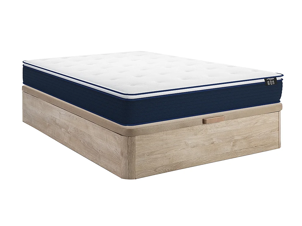 Sett 160 x 200 cm lys naturlig oppbevaringsseng + pocketfjærmadrass med integrert overmadrass 24 cm tykk - ALTIER fra YSMÉE