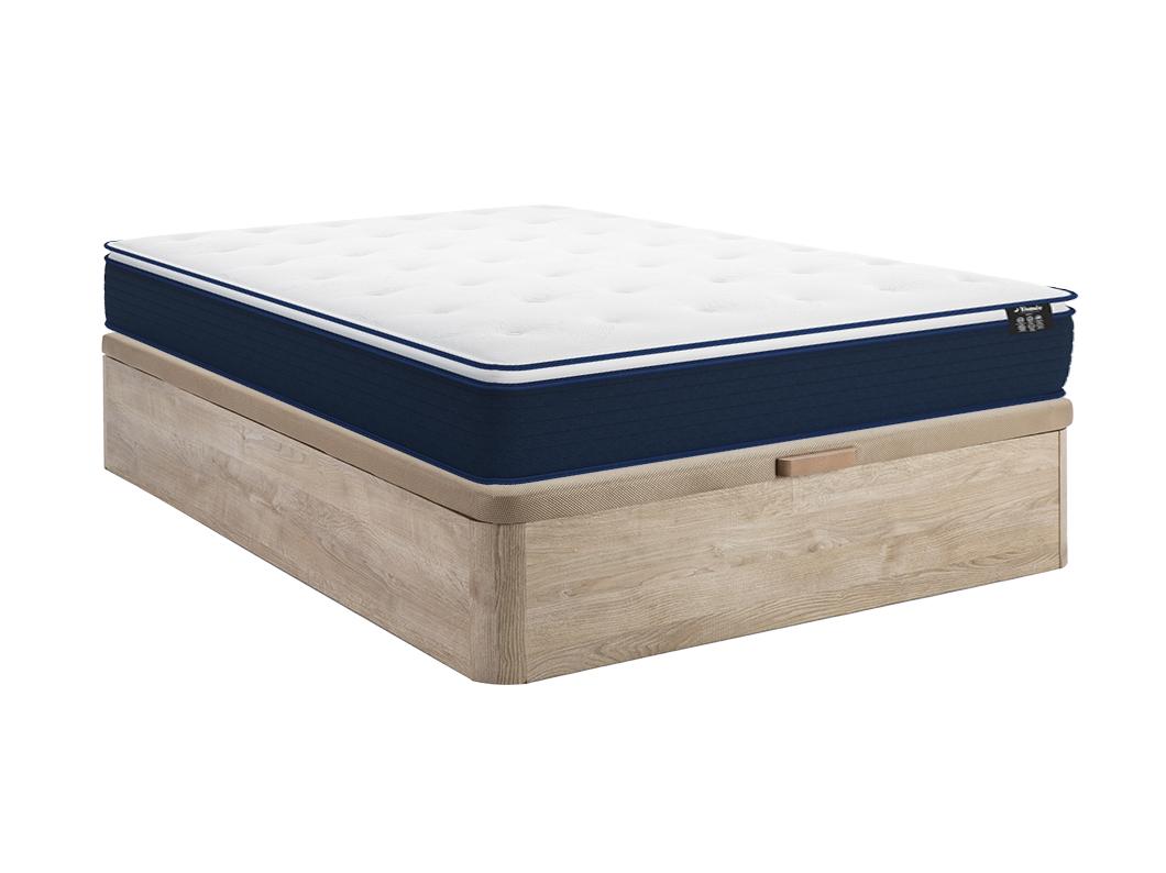 Ensemble 160 x 200 cm sommier coffre naturel clair + matelas ressorts ensachés et surmatelas intégré ép.24cm - ALTIER de YSMÉE