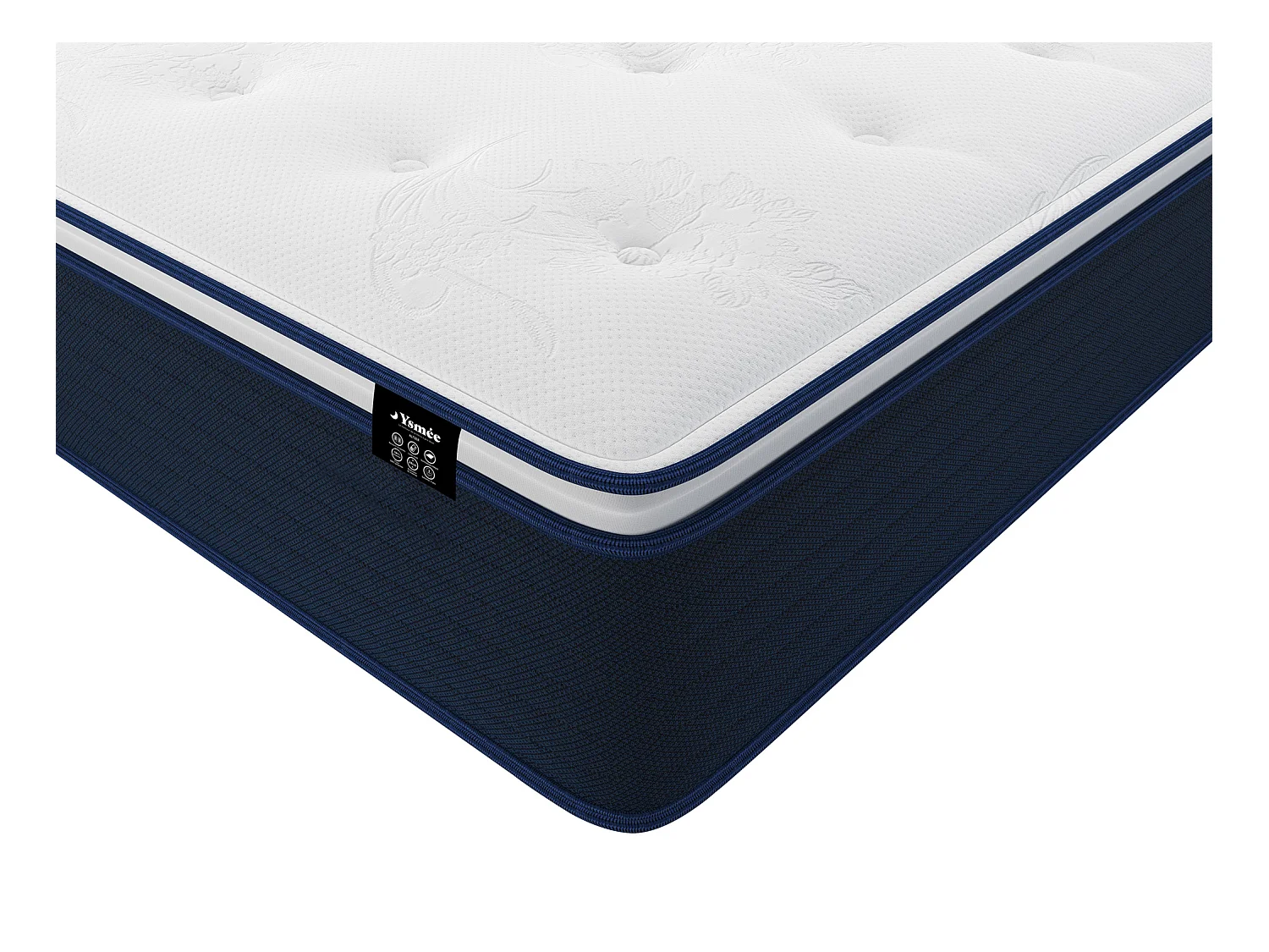 Ensemble 140 x 190 cm sommier coffre blanc + matelas ressorts ensachés et surmatelas intégré ép.24cm - ALTIER de YSMÉE