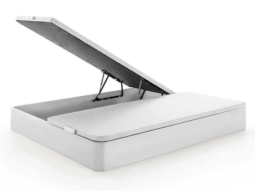 Sett 180 x 200 cm hvit oppbevaringsseng + posefjedre madrass og integrert overmadrass med tykkelse 24 cm - ALTIER fra YSMÉE