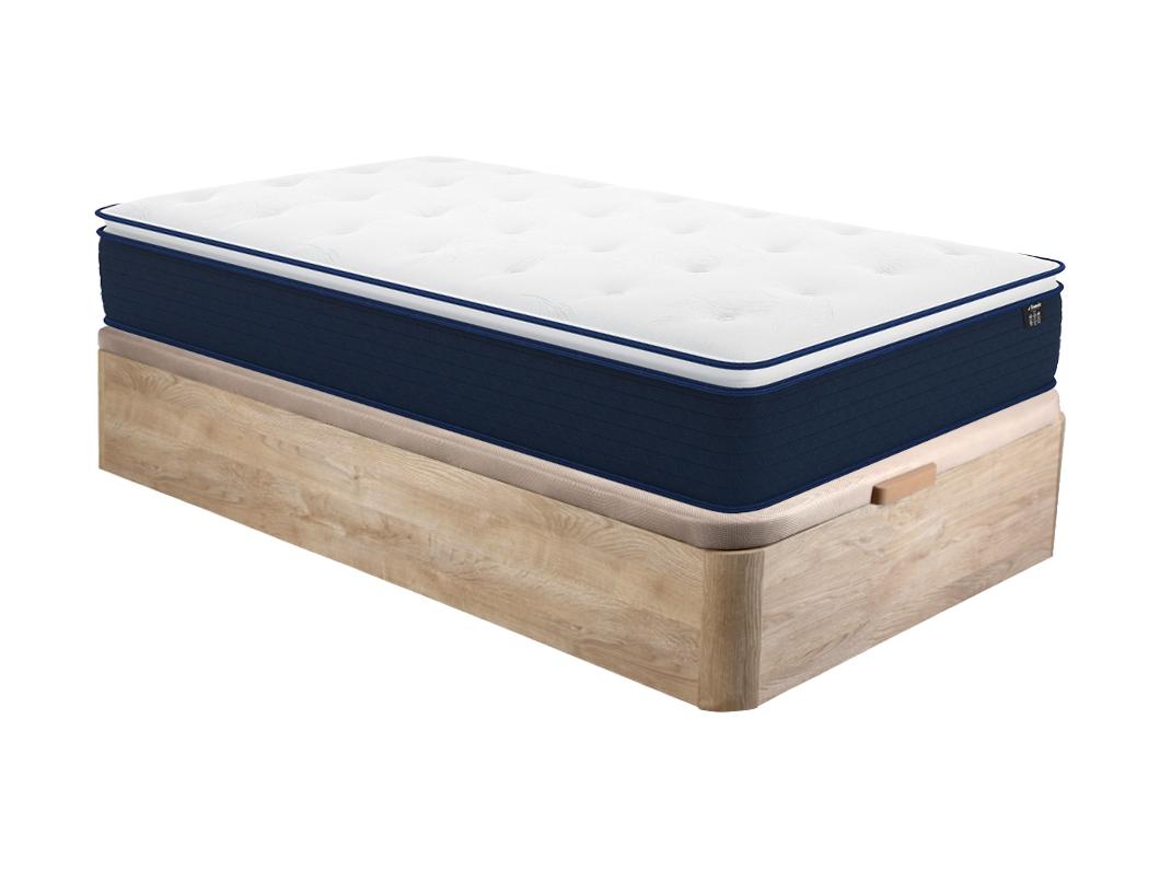 Ensemble 90 x 190 cm sommier coffre naturel clair + matelas ressorts ensachés et surmatelas intégré ép.24cm - ALTIER de YSMÉE