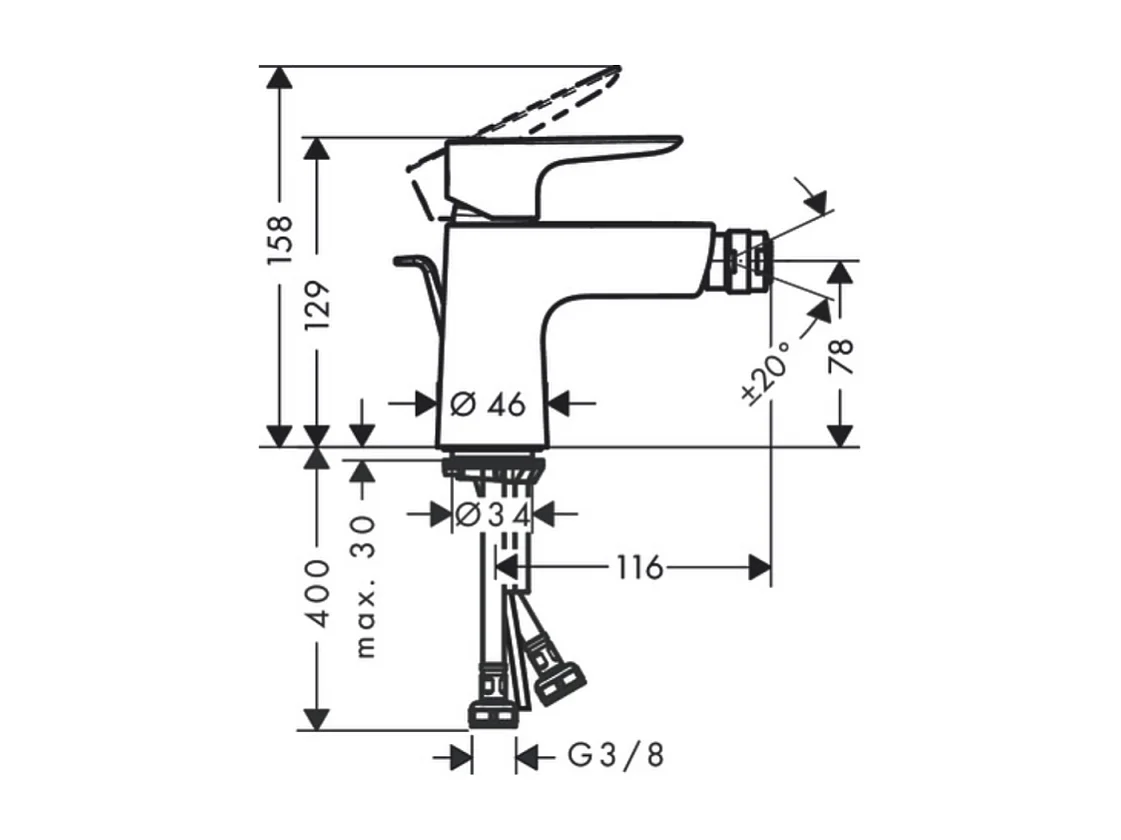 HANSGROHE Mitigeur bidet, avec tirette et vidage noir chromé brossé