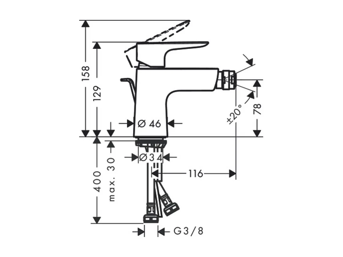 HANSGROHE Mitigeur bidet, avec tirette et vidage noir chromé brossé