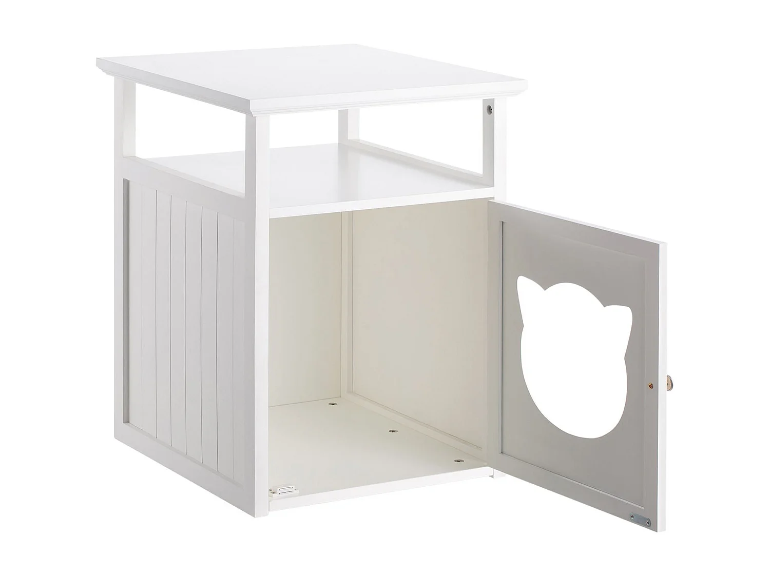 Table de chevet GATO petite commode avec un espace nid pour chat, en MDF lasuré de coloris blanc
