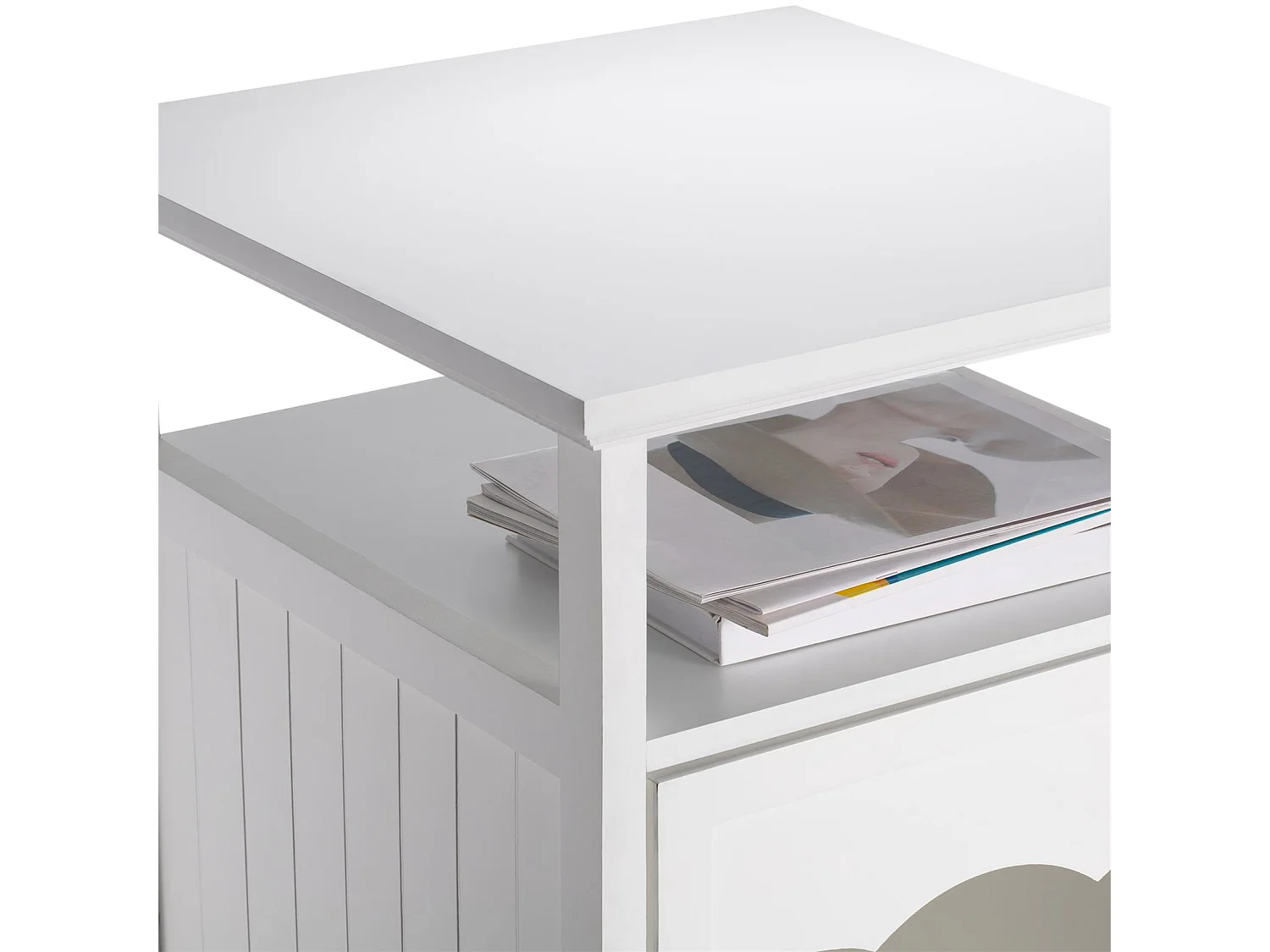 Table de chevet GATO petite commode avec un espace nid pour chat, en MDF lasuré de coloris blanc